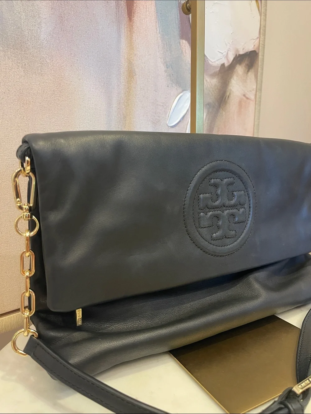 Gorgeous Tory Burch Black Leather Foldover Crossbody with Crossbody